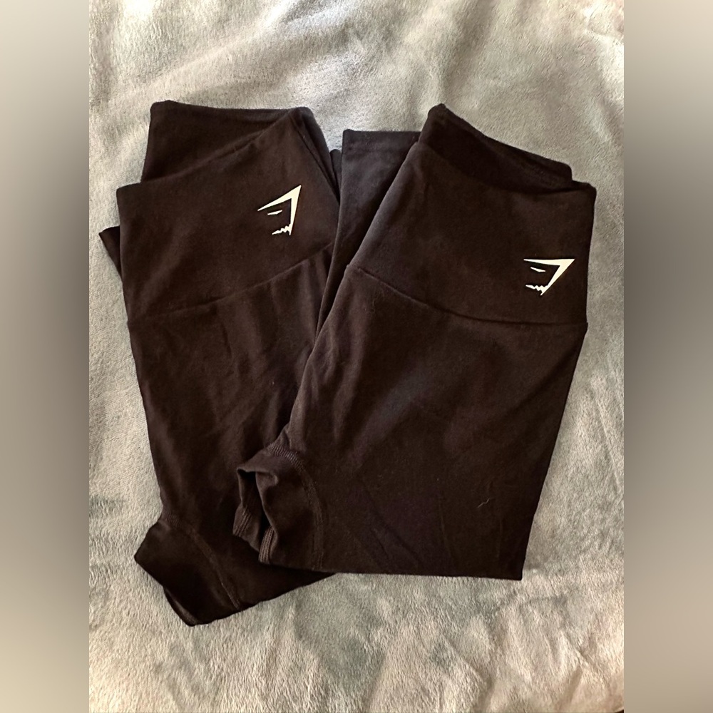 2 Pair of Gymshark Black Capri Leggings with White Logo